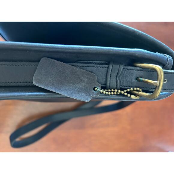 Vintage Coach 9585 Saddle Pouch Black Leather Crossbody NYC Made 1970s Brass - Picture 12 of 15